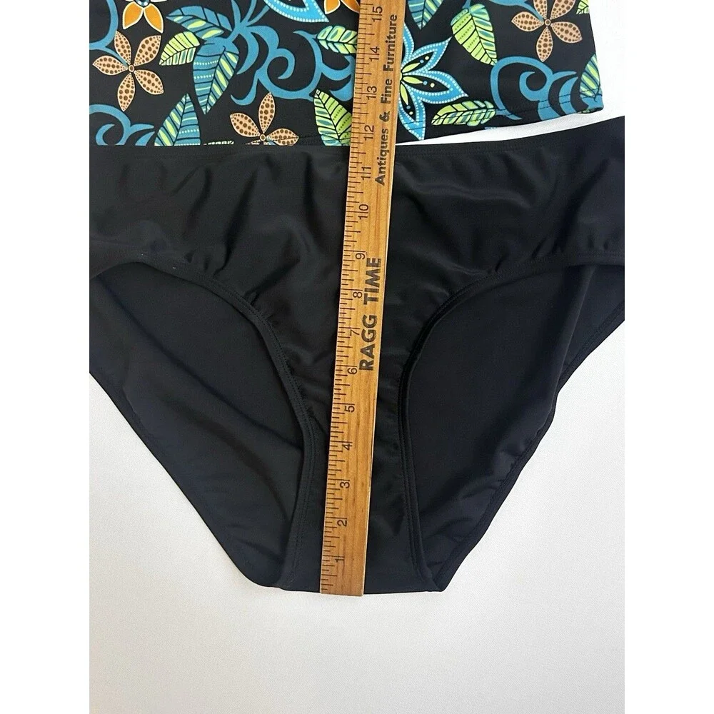 Baltex Pineapple Bay Tankini Swimsuit Size 14 Floral Black 2 Piece NWT Swim Set